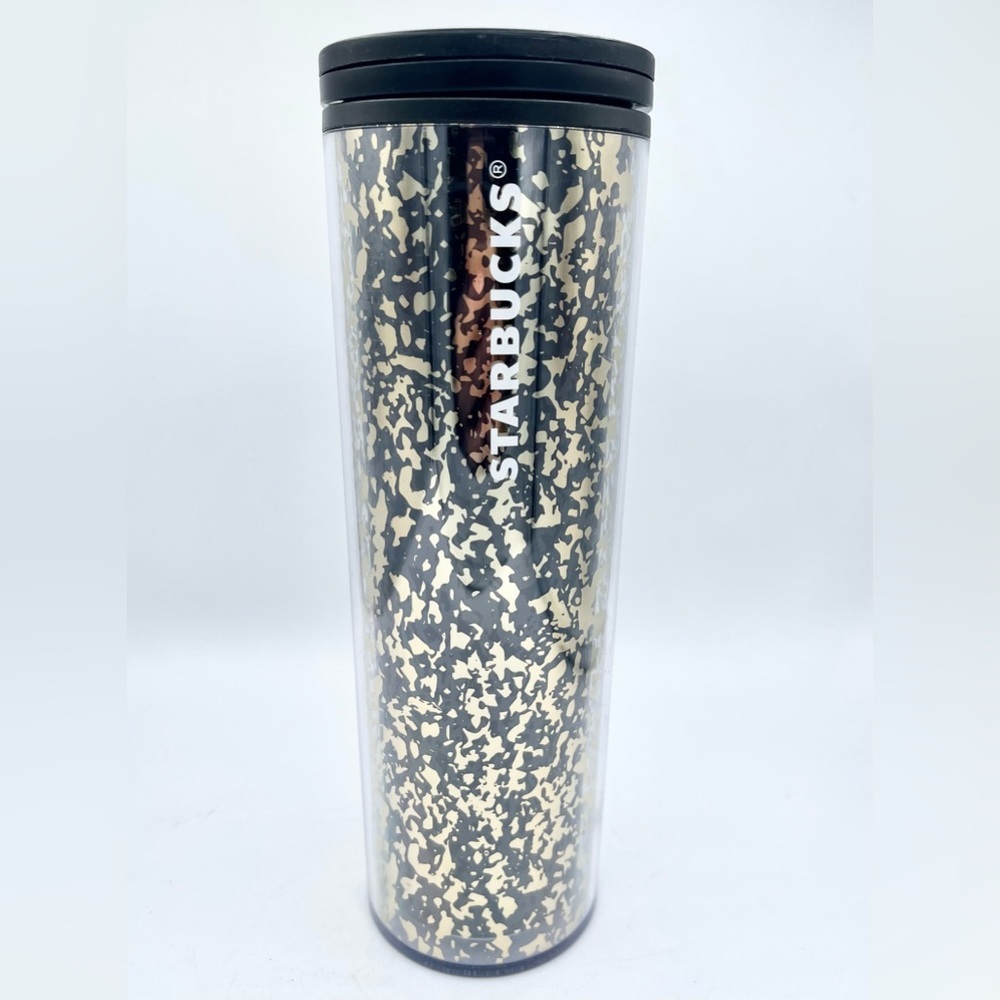 Starbucks Travel Tumbler Coffee Hot Cold Black Gold Flakes 16oz Holiday 2019 EUC